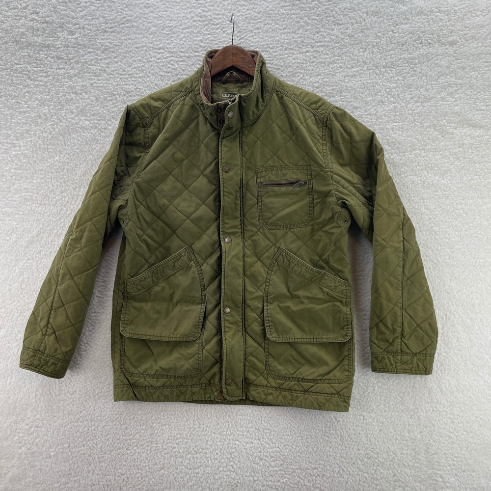 LL Bean Chore Jacket Mens Medium Green Quilted Corduroy Collar Barn Coat Work